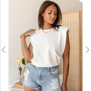 White shoulder padded tank — NWT